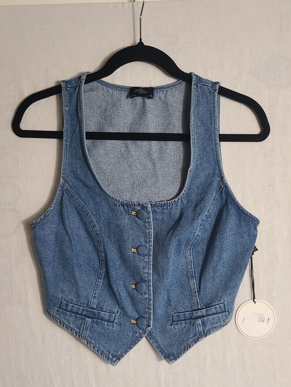 Milk And Honey NWT After Dark Denim Cropped Vest With Covered Buttons Size S